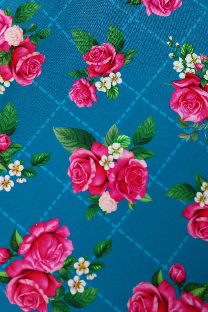 PREORDER - Mollie Blue & Pink Rose Shirt Dress - Expected dispatch 24th of June