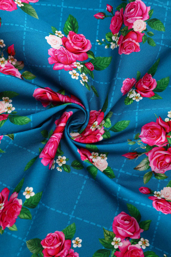 PREORDER - Mollie Blue & Pink Rose Shirt Dress - Expected dispatch 24th of June