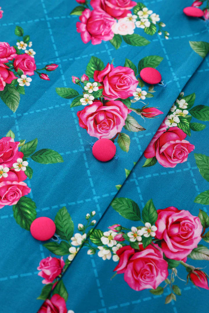 PREORDER - Mollie Blue & Pink Rose Shirt Dress - Expected dispatch 24th of June