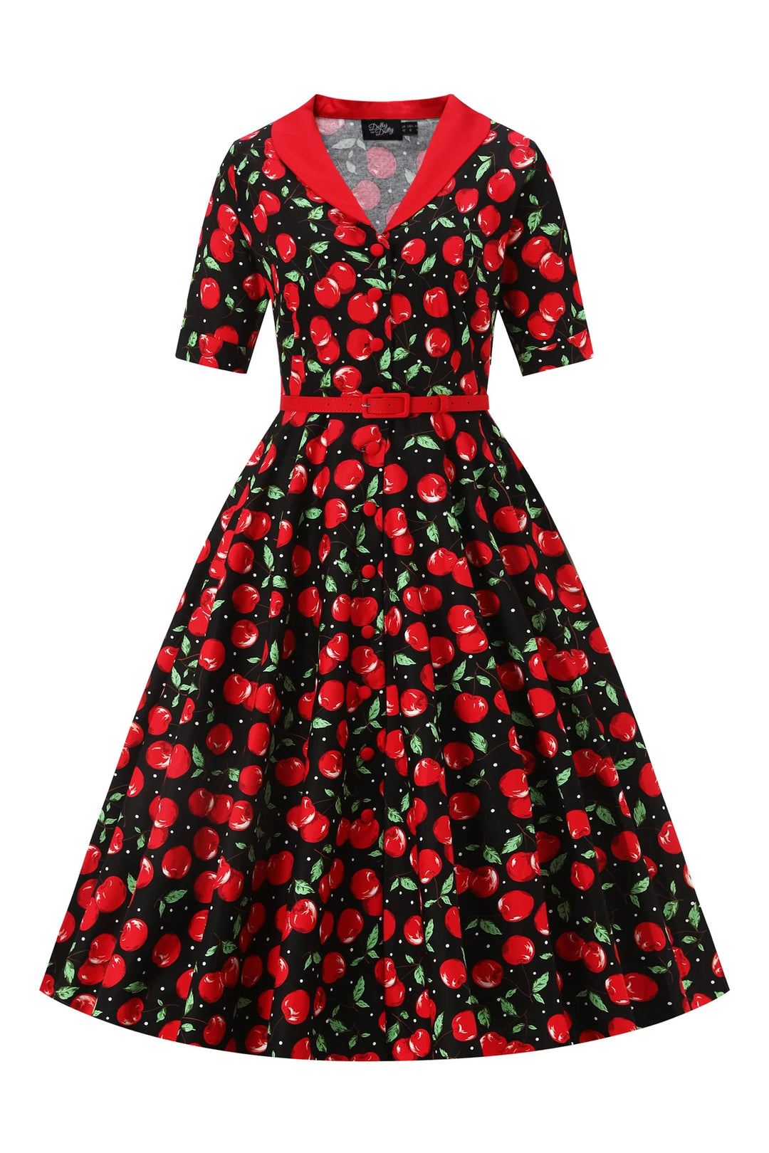 PREORDER - Mollie Black Red Cherry Shirt Dress - Expected dispatch 1st of July