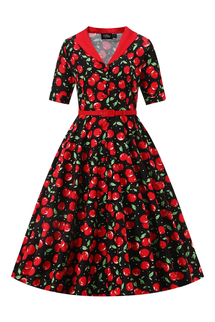 PREORDER - Mollie Black Red Cherry Shirt Dress - Expected dispatch 1st of July