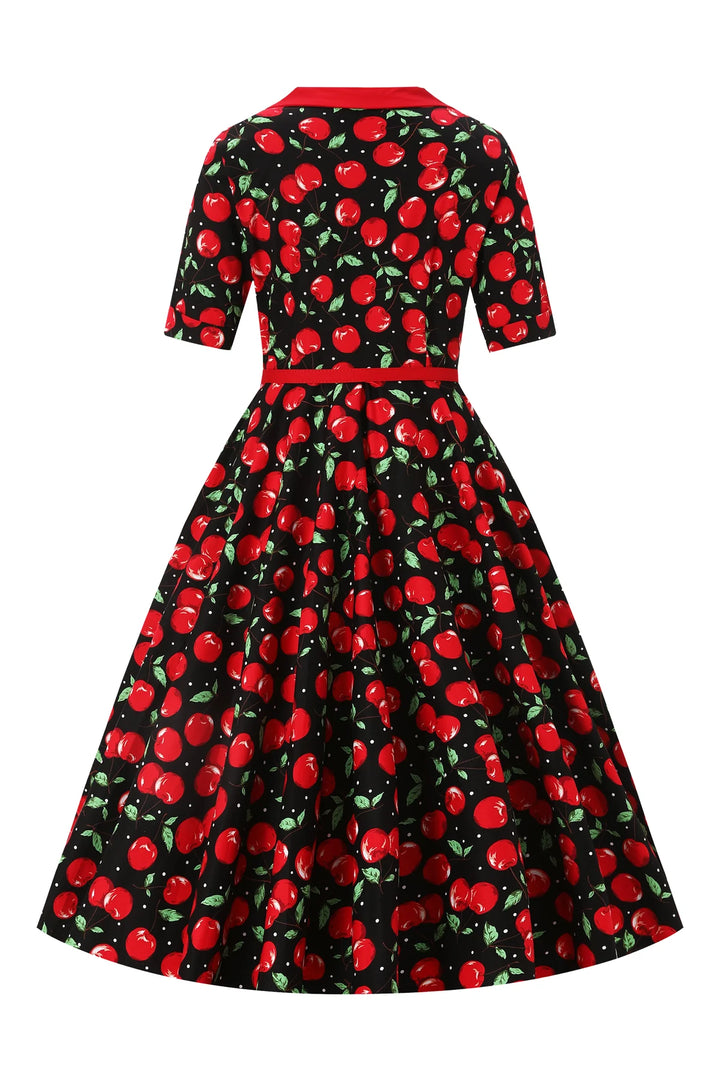 PREORDER - Mollie Black Red Cherry Shirt Dress - Expected dispatch 1st of July