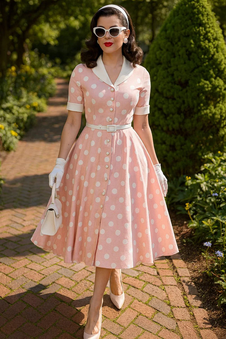 PREORDER - Mollie Light Pink Polka Dot Shirt Dress - Expected dispatch 3rd of June