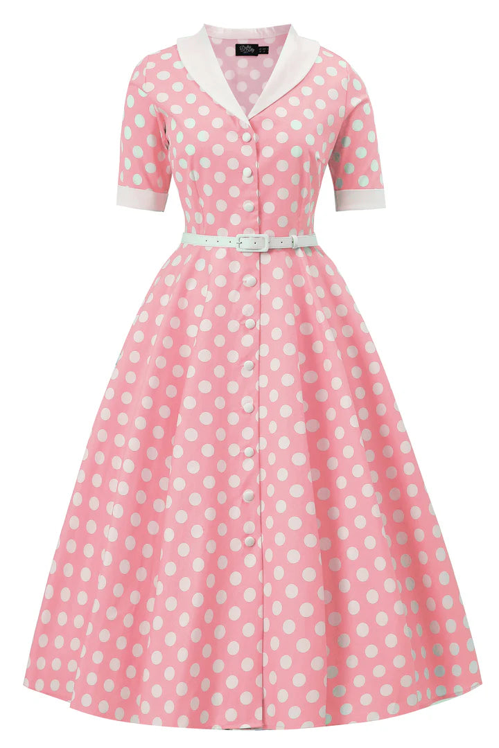 PREORDER - Mollie Light Pink Polka Dot Shirt Dress - Expected dispatch 3rd of June