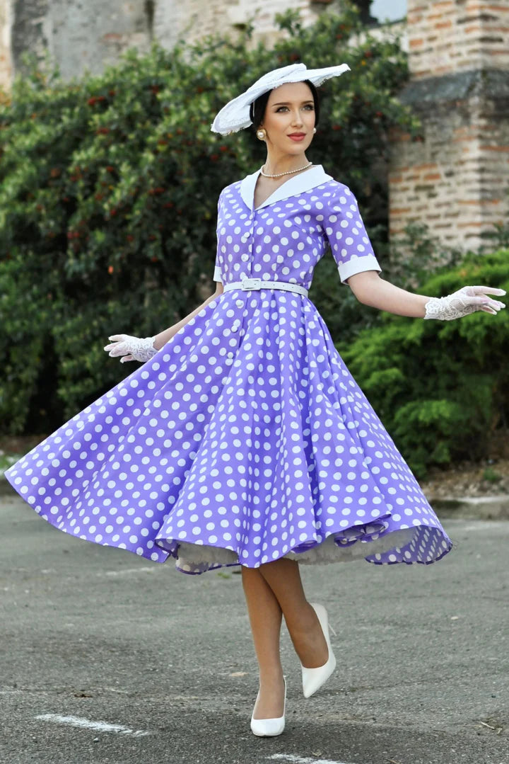PREORDER - Mollie Lilac Polka Shirt Dress - Expected dispatch 24th of June