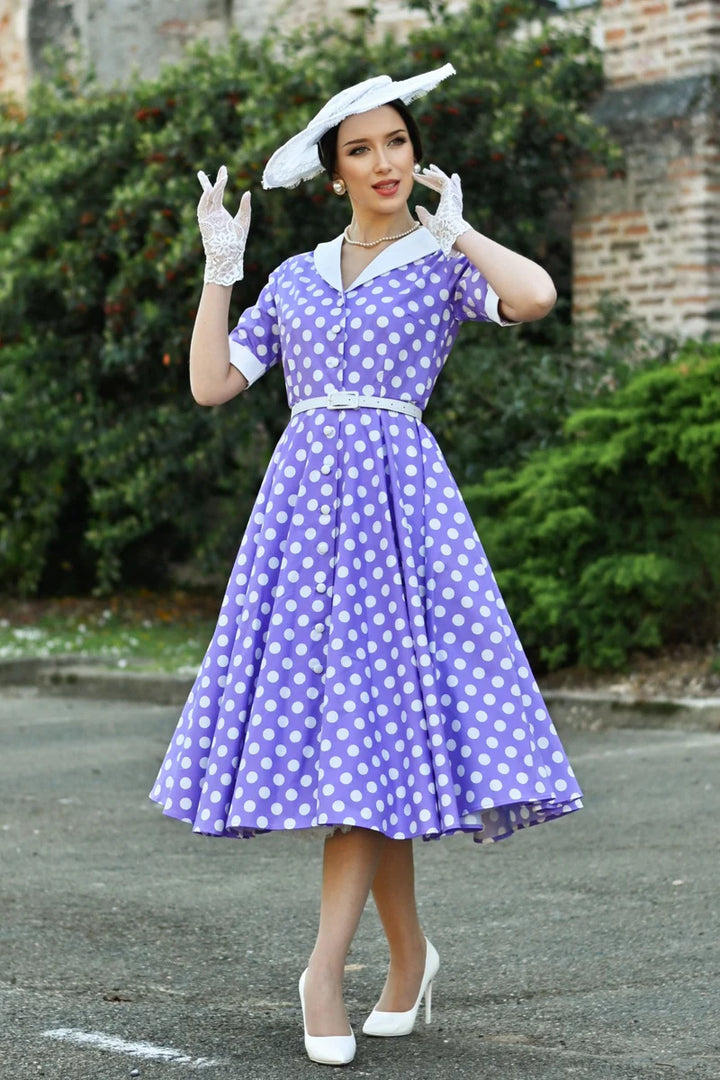 PREORDER - Mollie Lilac Polka Shirt Dress - Expected dispatch 24th of June