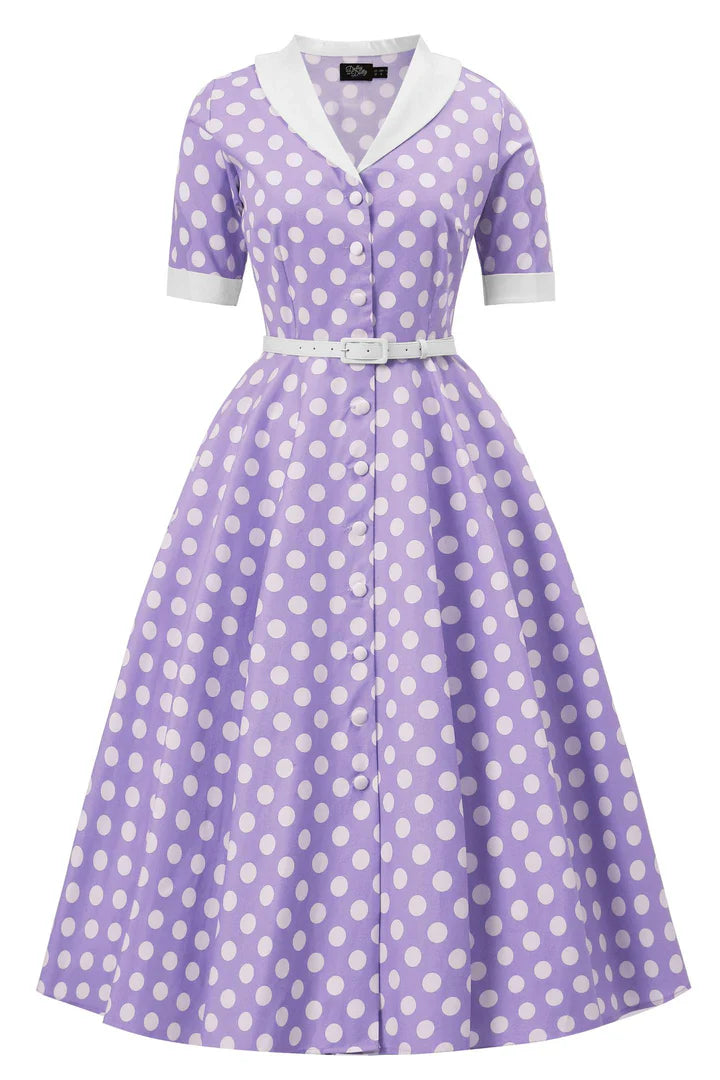 PREORDER - Mollie Lilac Polka Shirt Dress - Expected dispatch 24th of June
