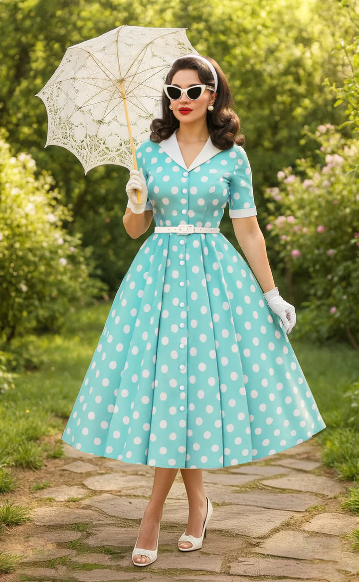PREORDER - Mollie Mint Green Polka Dot Shirt Dress - Expected dispatch 3rd of June