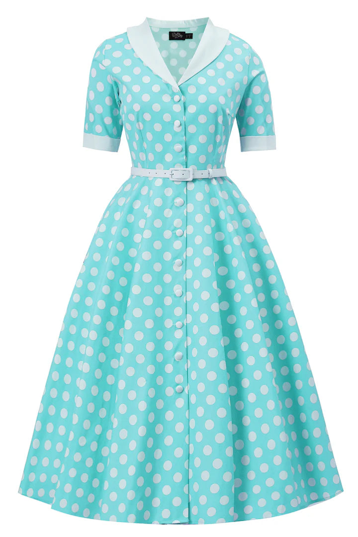 PREORDER - Mollie Mint Green Polka Dot Shirt Dress - Expected dispatch 3rd of June