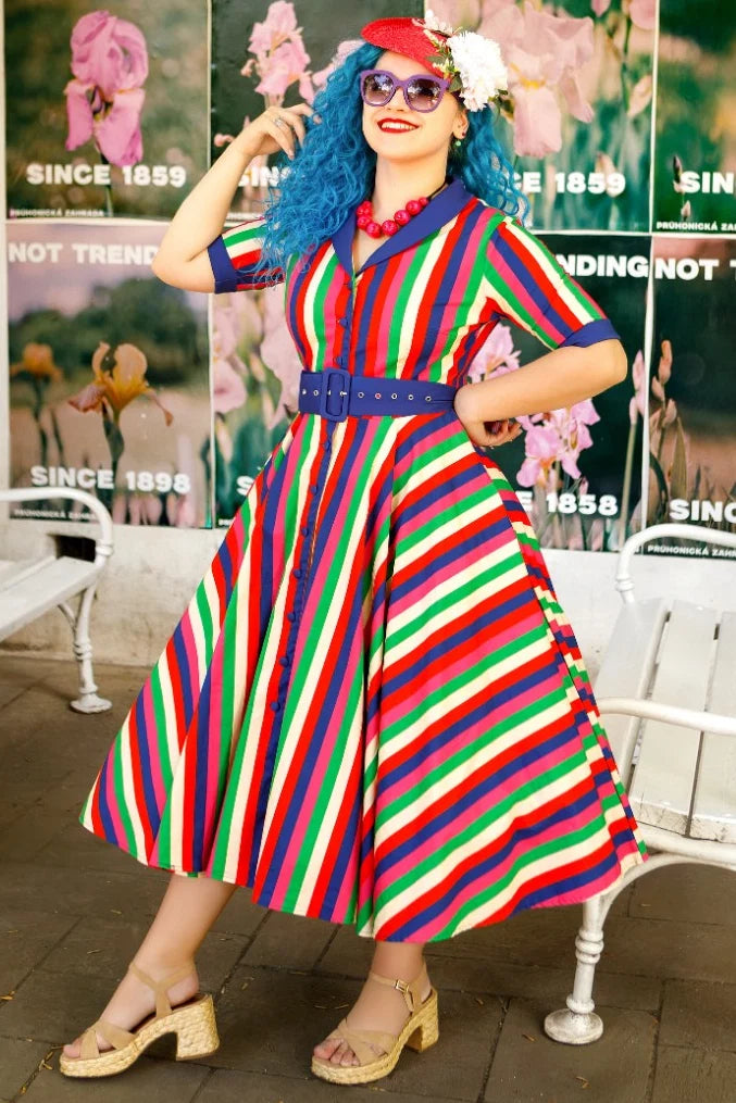 PREORDER - Mollie Navy Blue Rainbow Shirt Dress - Expected dispatch 1st September