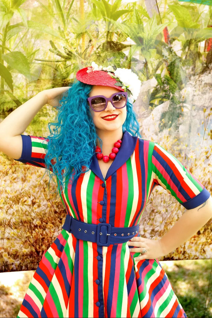 PREORDER - Mollie Navy Blue Rainbow Shirt Dress - Expected dispatch 1st September