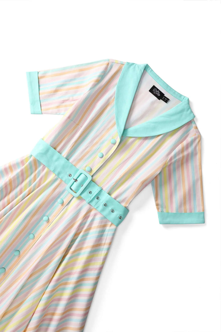 PREORDER - Mollie Pastel Mint Stripe Shirt Dress - Expected dispatch 1st of September