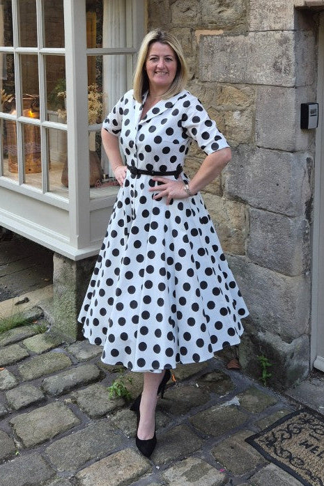 PREORDER - Mollie White and Black Polka Shirt Dress - Expected dispatch 1st of September