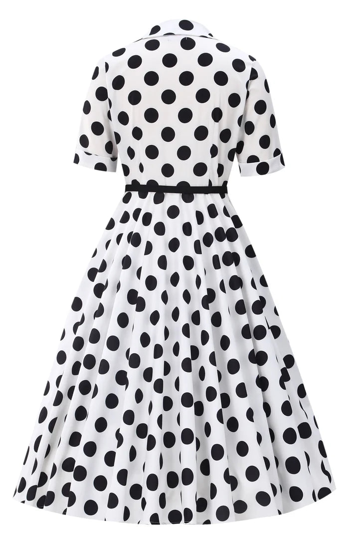 PREORDER - Mollie White and Black Polka Shirt Dress - Expected dispatch 1st of September