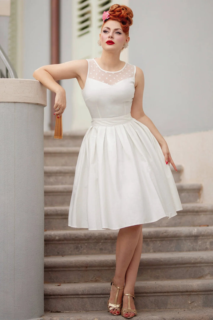 Elizabeth White Polka Dot Mesh Dress