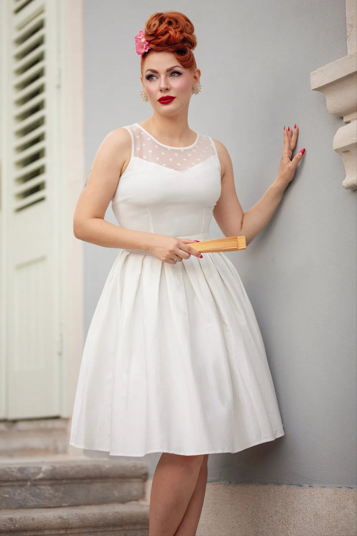 Elizabeth White Polka Dot Mesh Dress
