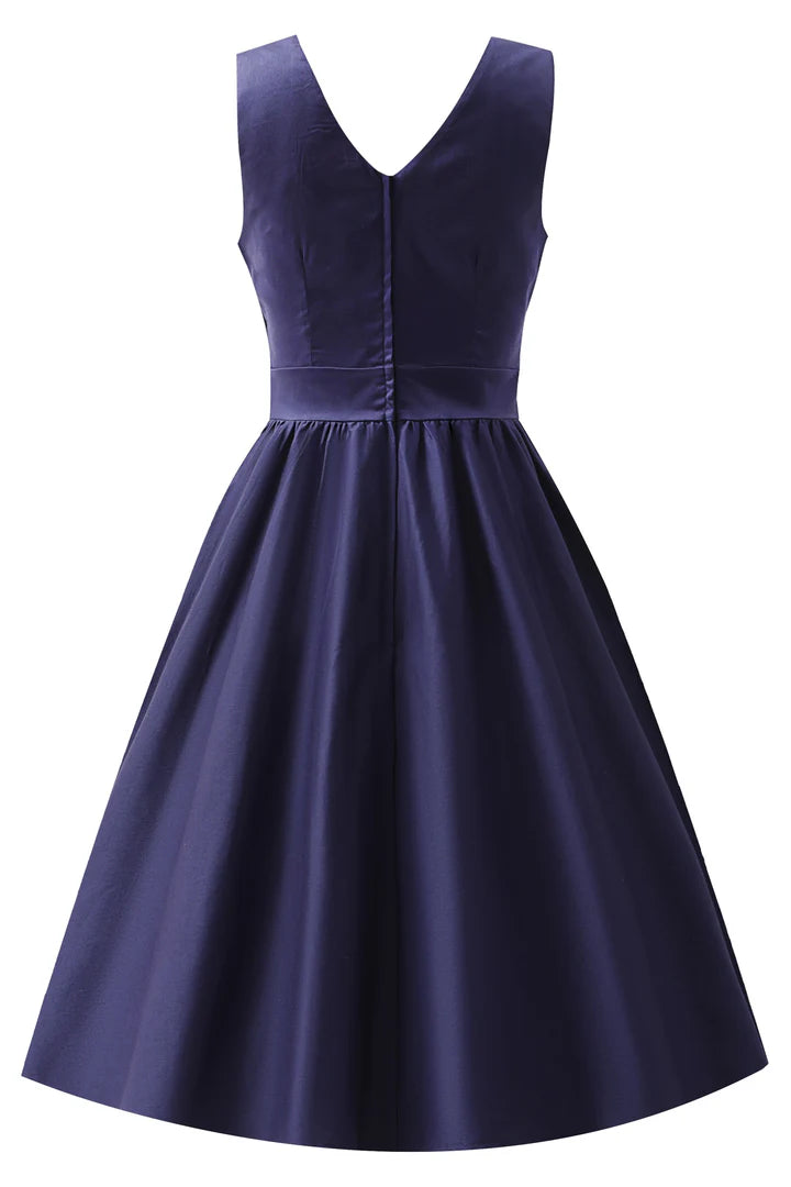 May Navy Blue V-Neck Swing Dress