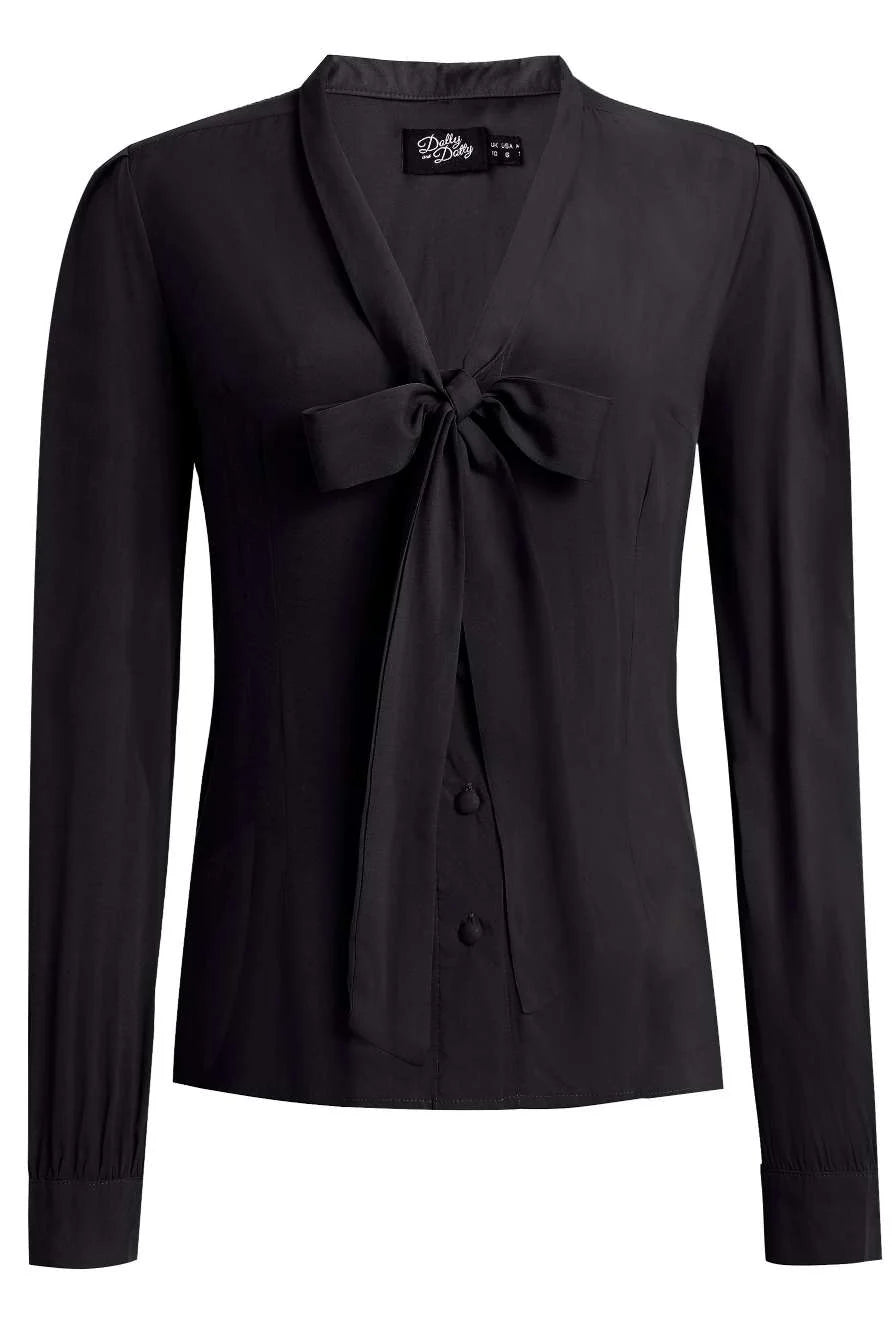 Margaret Midnight Black Bow-Tie Blouse