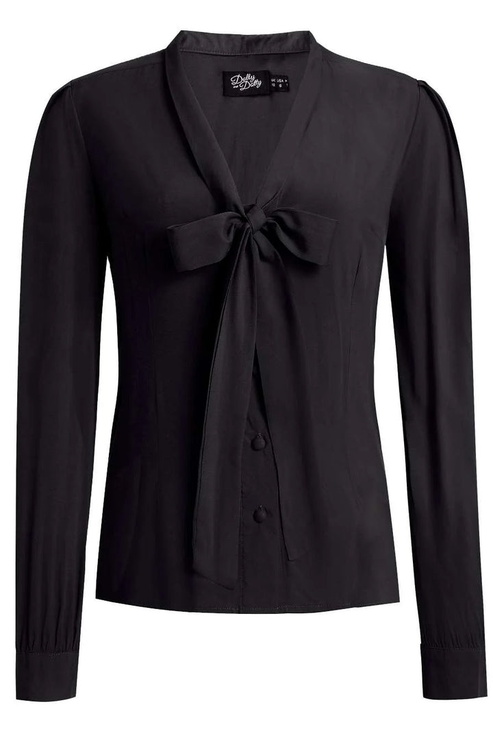 Margaret Midnight Black Bow-Tie Blouse