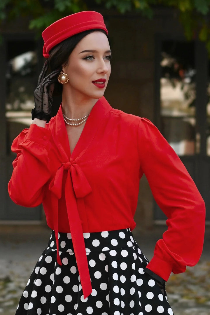 PREORDER - Margaret Scarlet Charm Bow-Tie Blouse - Estimated dispatch 3rd of June