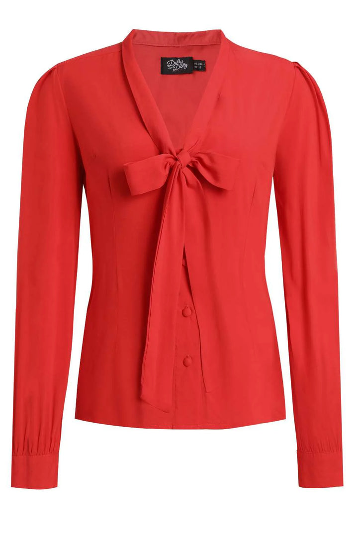 PREORDER - Margaret Scarlet Charm Bow-Tie Blouse - Estimated dispatch 3rd of June