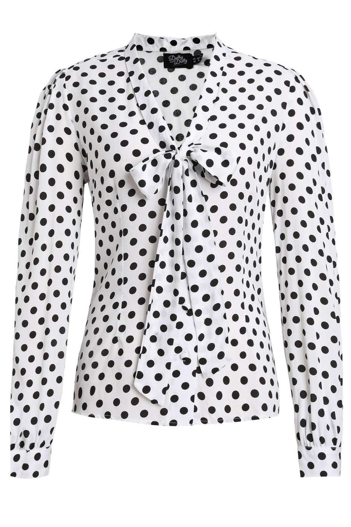 Margaret White Polka Bow-Tie Blouse
