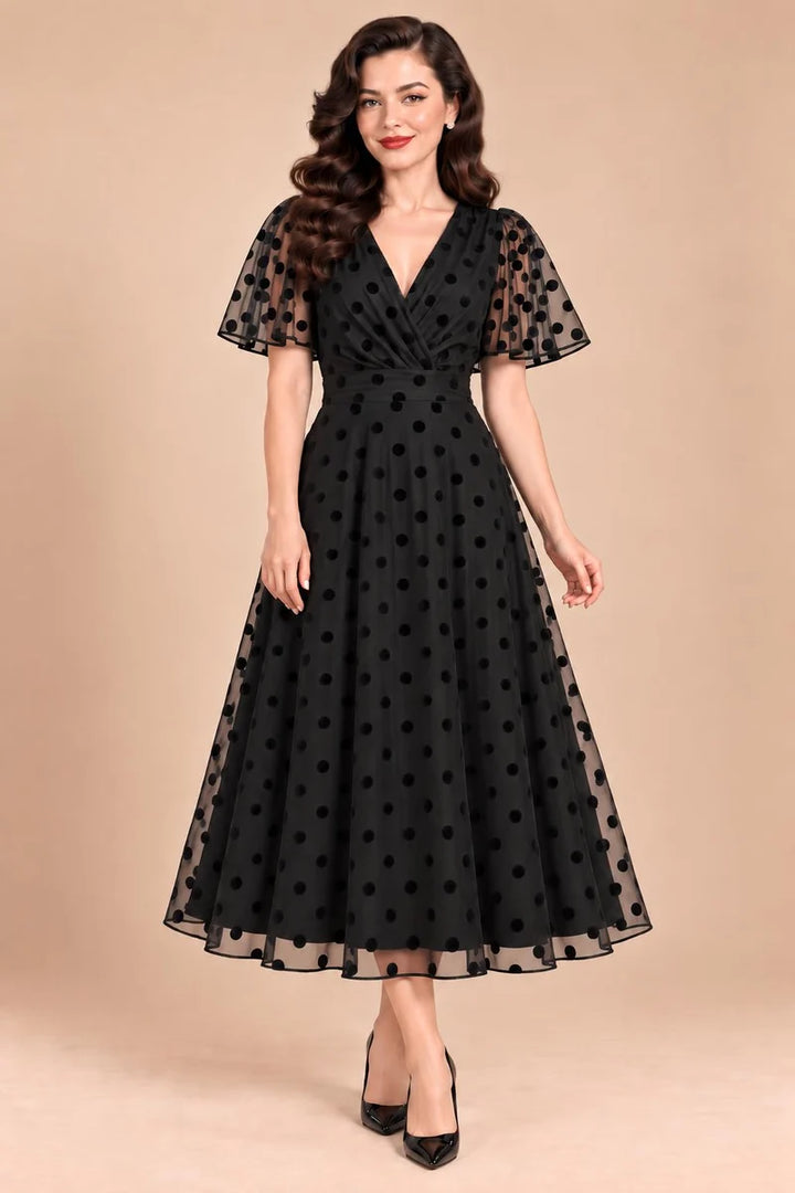 PREORDER - Marianne Black Polka Dot Mesh Dress - Expected dispatch 3rd of November
