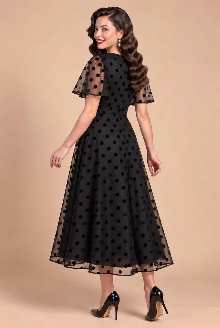 PREORDER - Marianne Black Polka Dot Mesh Dress - Expected dispatch 3rd of November