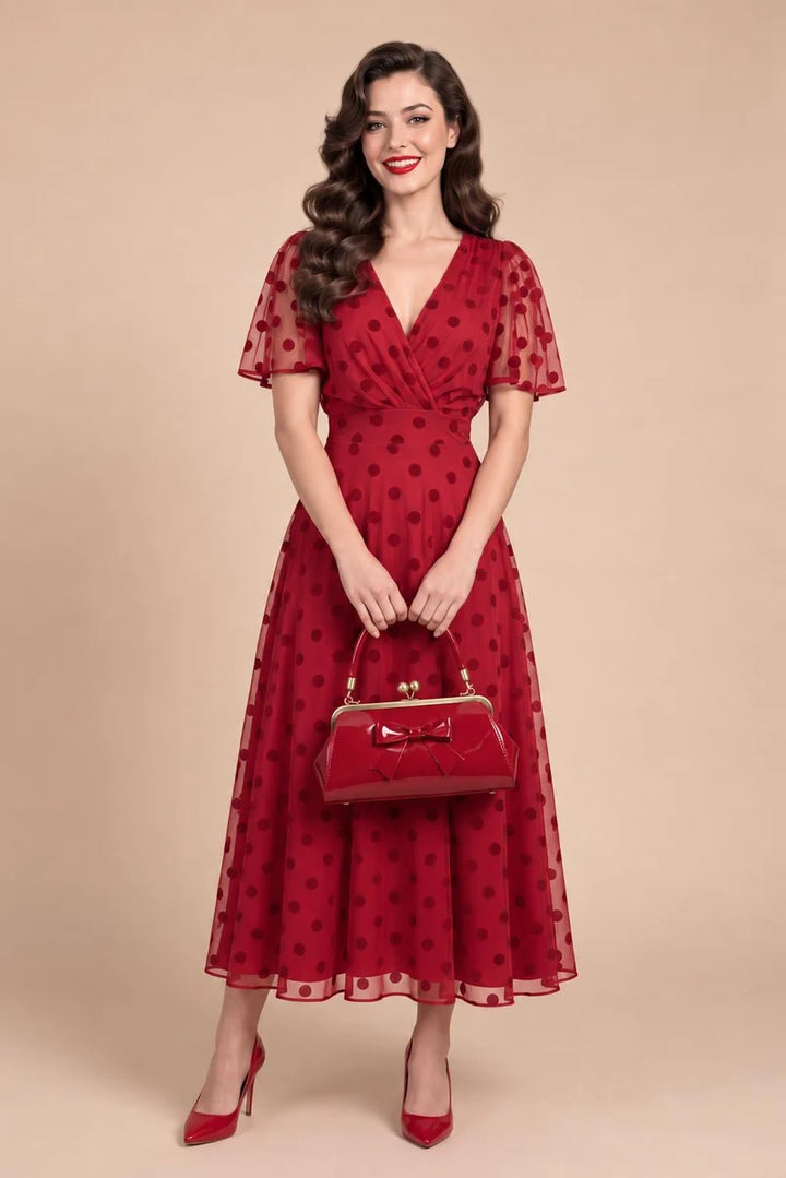 PREORDER - Marianne Red Polka Dot Mesh Dress - Expected dispatch 3rd of November