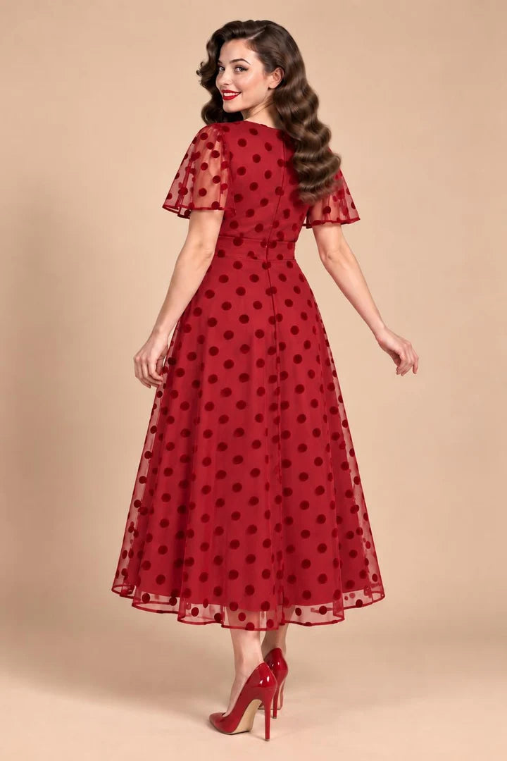 PREORDER - Marianne Red Polka Dot Mesh Dress - Expected dispatch 3rd of November