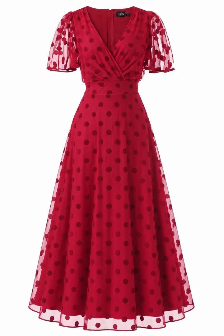 PREORDER - Marianne Red Polka Dot Mesh Dress - Expected dispatch 3rd of November