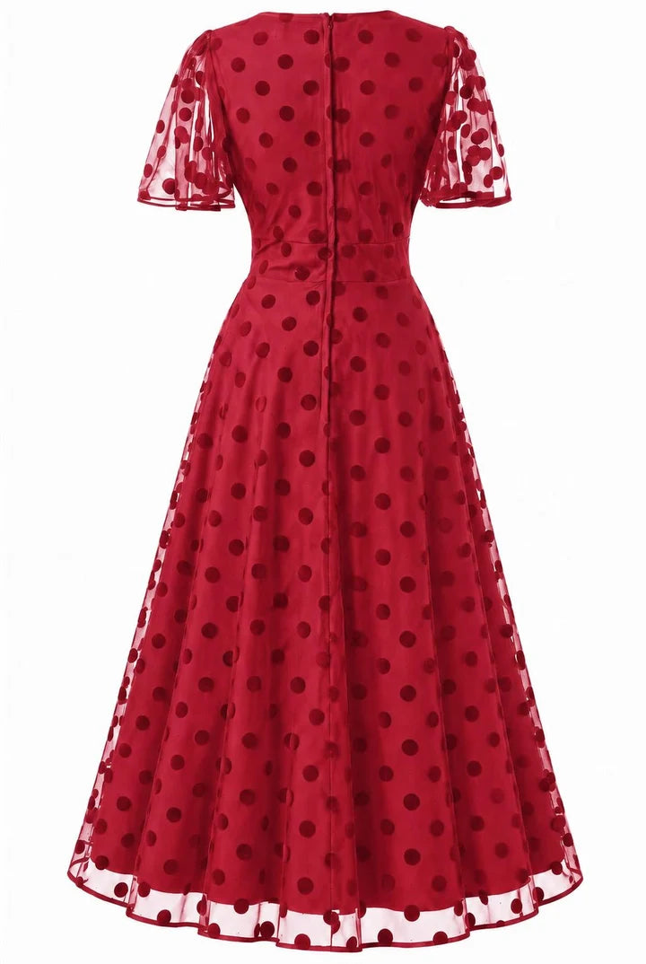 PREORDER - Marianne Red Polka Dot Mesh Dress - Expected dispatch 3rd of November