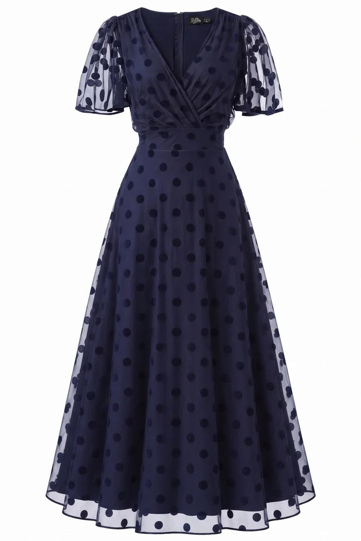PREORDER - Marianne Navy Polka Dot Mesh Dress - Expected dispatch 3rd of November