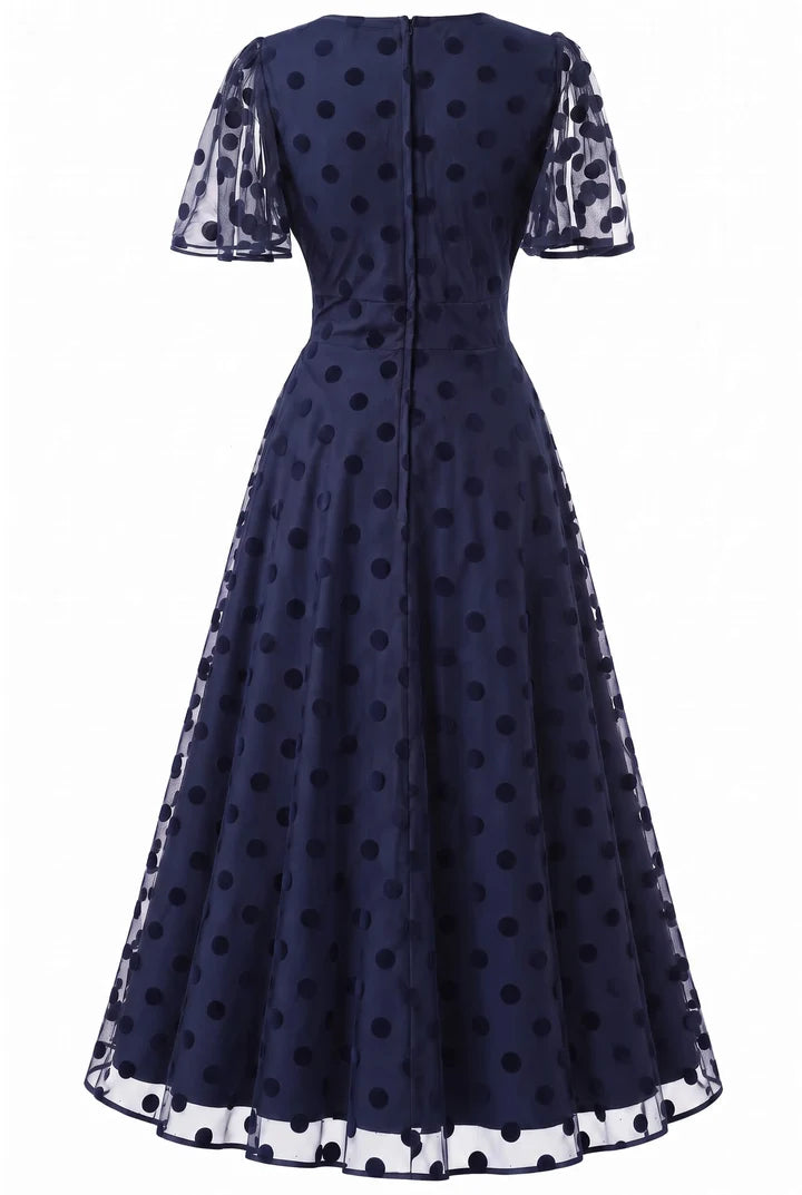 PREORDER - Marianne Navy Polka Dot Mesh Dress - Expected dispatch 3rd of November