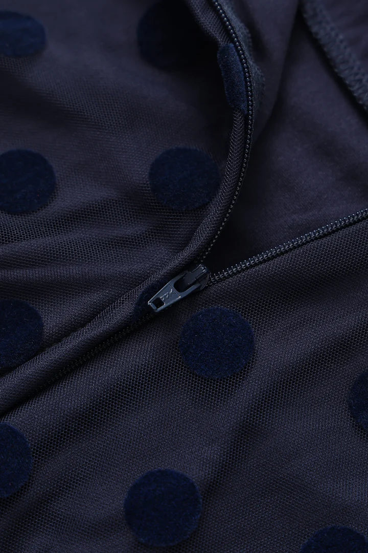 PREORDER - Marianne Navy Polka Dot Mesh Dress - Expected dispatch 3rd of November