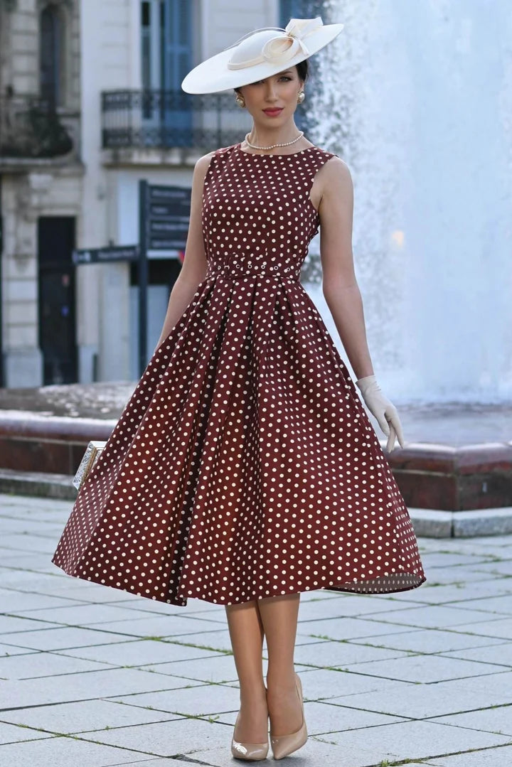 PREORDER - Helen Brown Polka Midi Dress - Expected dispatch 10th of September