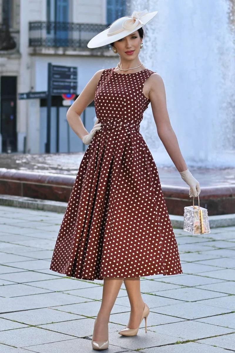 PREORDER - Helen Brown Polka Midi Dress - Expected dispatch 10th of September