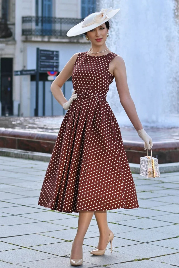 PREORDER - Helen Brown Polka Midi Dress - Expected dispatch 10th of September