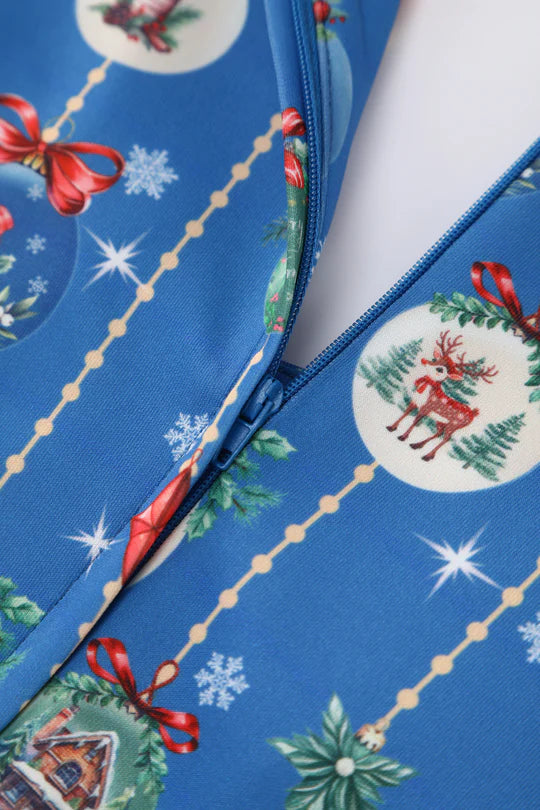 PREORDER - Scarlette Blue Christmas Bauble Swing Dress - Estimated dispatch 5th of November