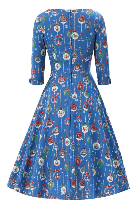 PREORDER - Scarlette Blue Christmas Bauble Swing Dress - Estimated dispatch 5th of November