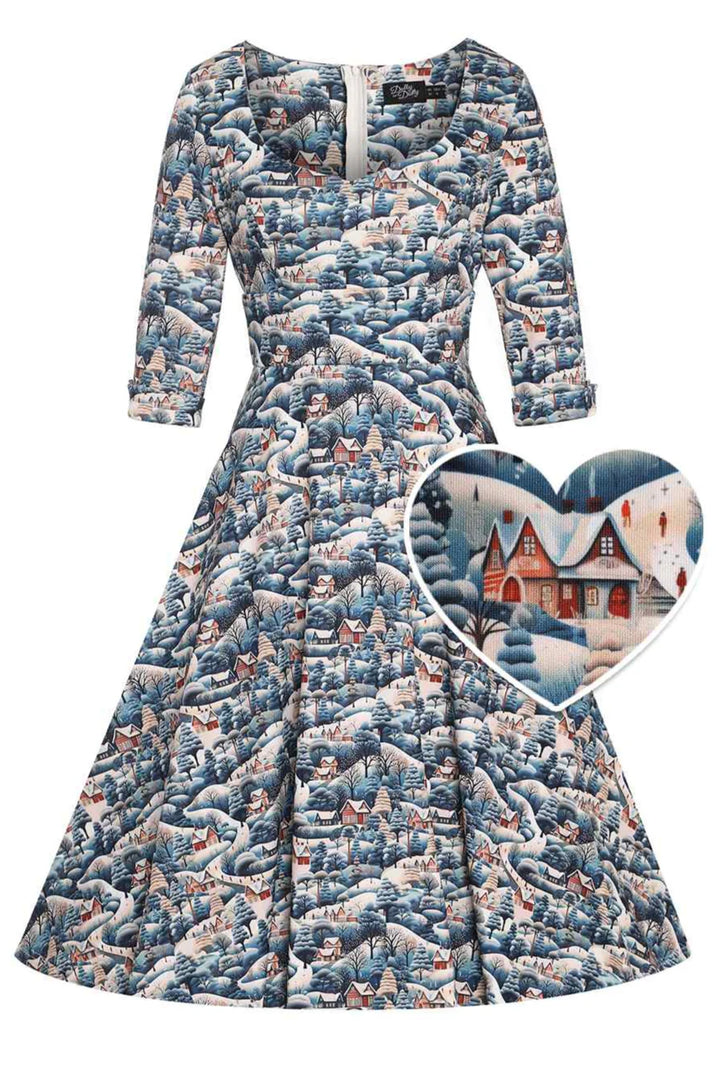 PREORDER - Scarlette Blue Winter Swing Dress - Estimated dispatch 5th of November