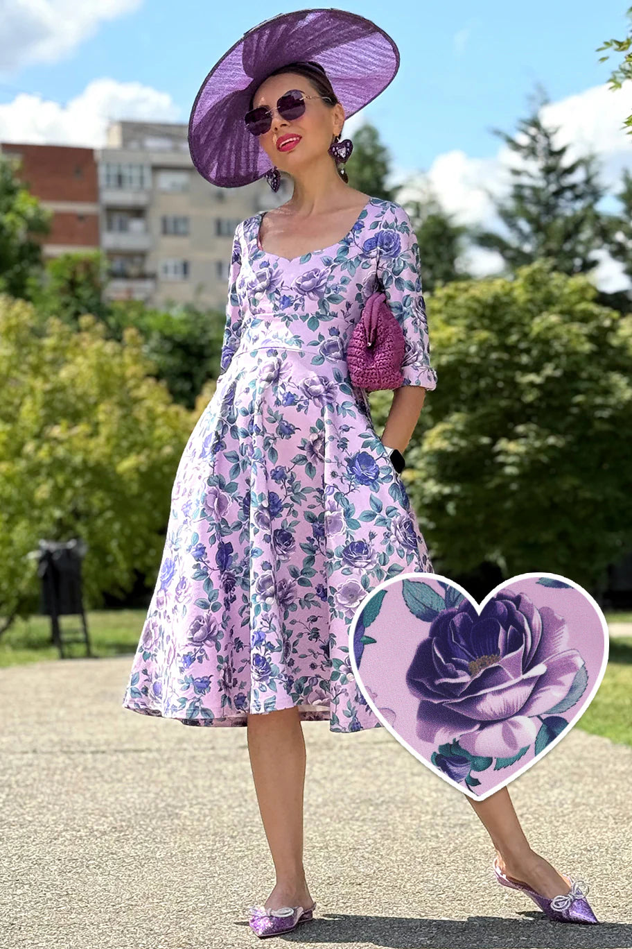 PREORDER - Scarlette Lilac Rose Midi Dress - Expected dispatch on the 6th of August