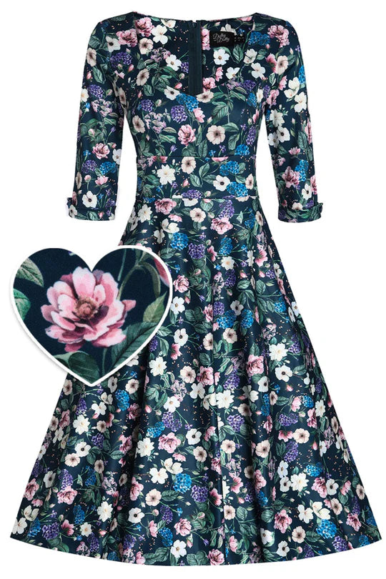 PREORDER - Scarlette Navy Blue Floral Swing Dress - Estimated dispatch 22nd of October