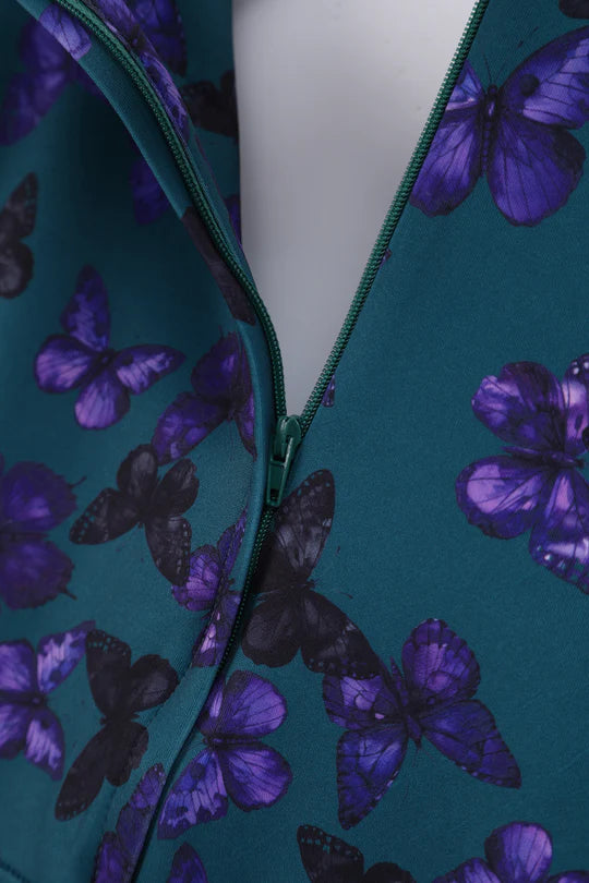 PREORDER - Scarlette Teal and Purple Butterfly Swing Dress - Estimated dispatch 22nd of October