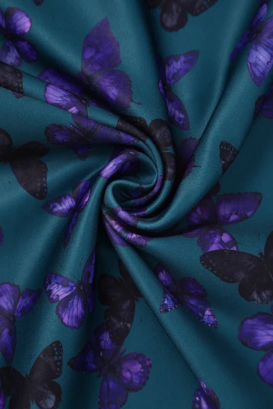 PREORDER - Scarlette Teal and Purple Butterfly Swing Dress - Estimated dispatch 22nd of October