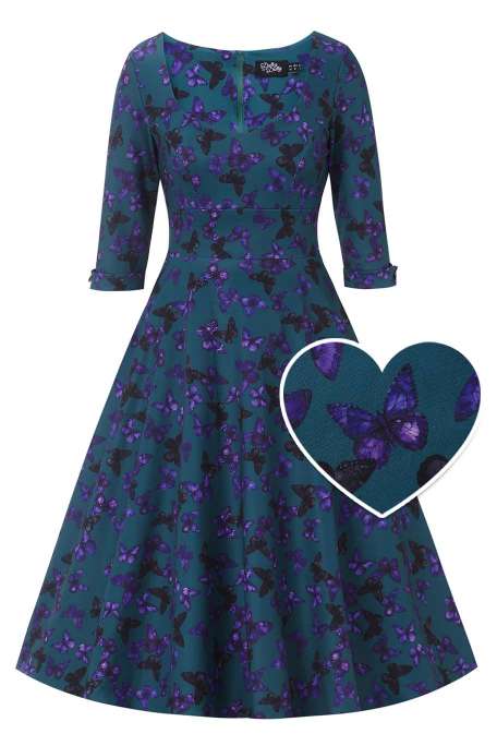 PREORDER - Scarlette Teal and Purple Butterfly Swing Dress - Estimated dispatch 22nd of October