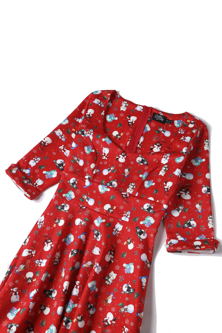 PREORDER - Scarlette Red Snowman Swing Dress - Estimated dispatch 5th of November
