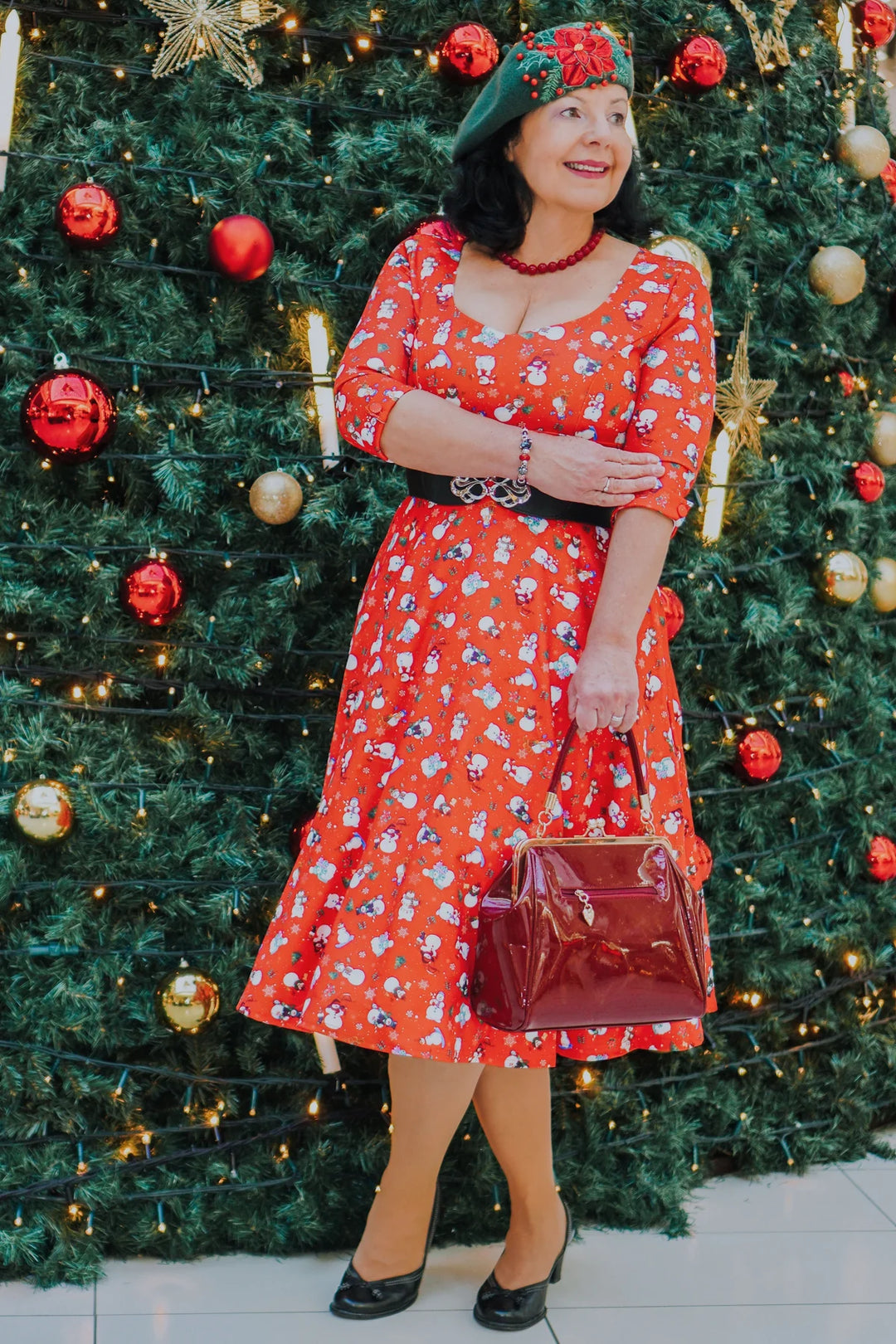 PREORDER - Scarlette Red Snowman Swing Dress - Estimated dispatch 5th of November