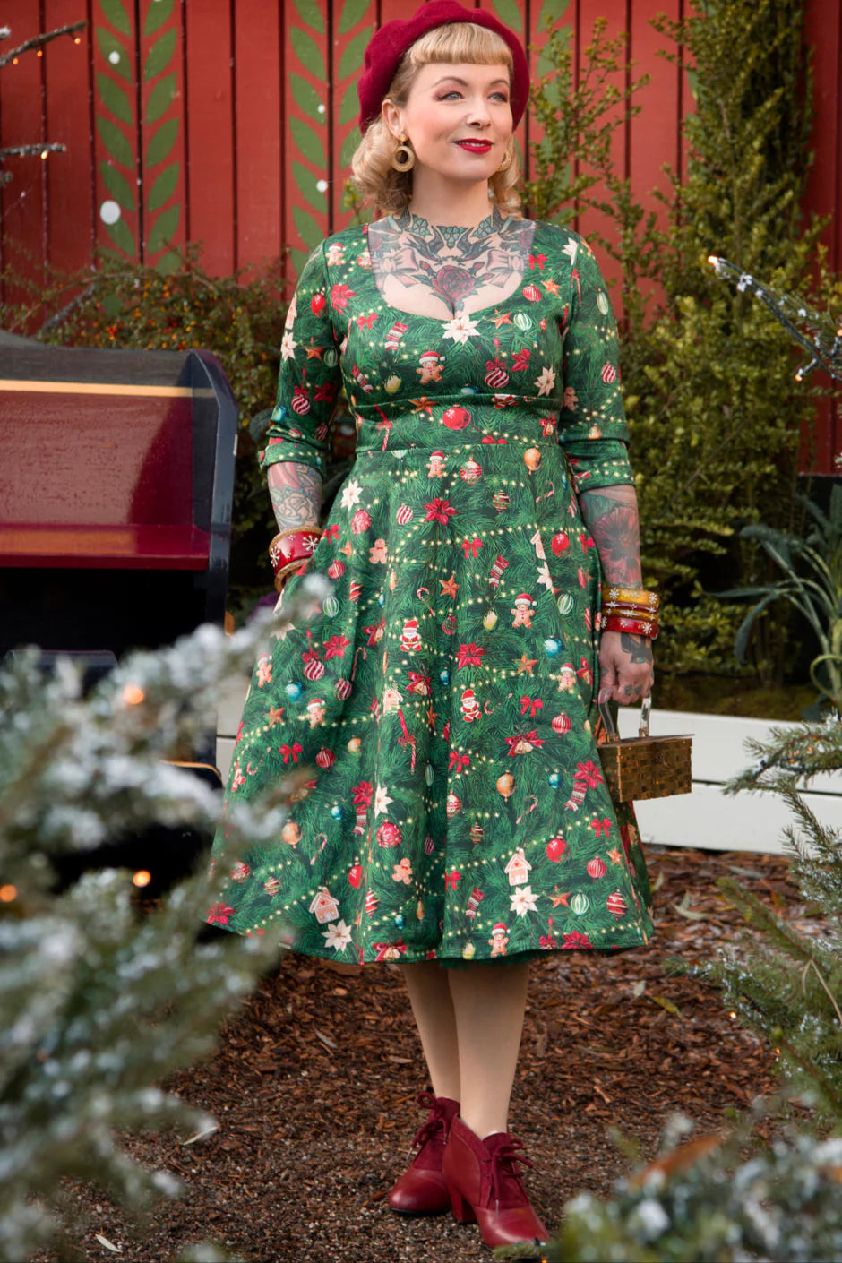 PREORDER - Scarlette Christmas Tree Swing Dress - Estimated dispatch 28th of October