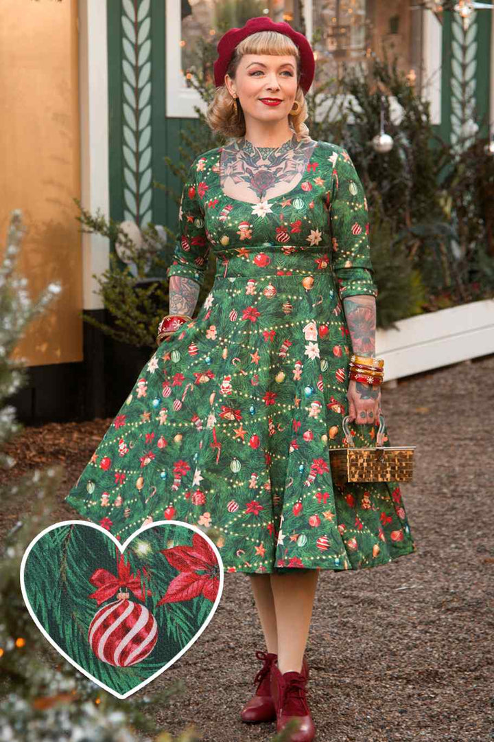 PREORDER - Scarlette Christmas Tree Swing Dress - Estimated dispatch 28th of October